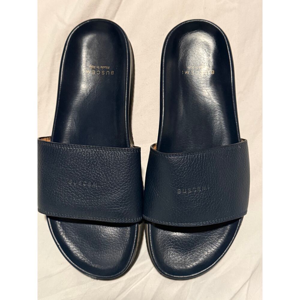 Buscemi Navy Leather Slide Sandals Vibram Sole EU 41